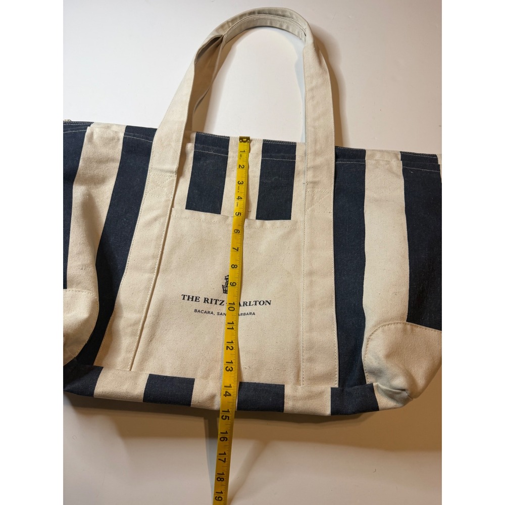 The Ritz-Carlton Bacara Santa Barbara Canvas Tote Bag Navy Stripe Gemline Zipper - Picture 10 of 10